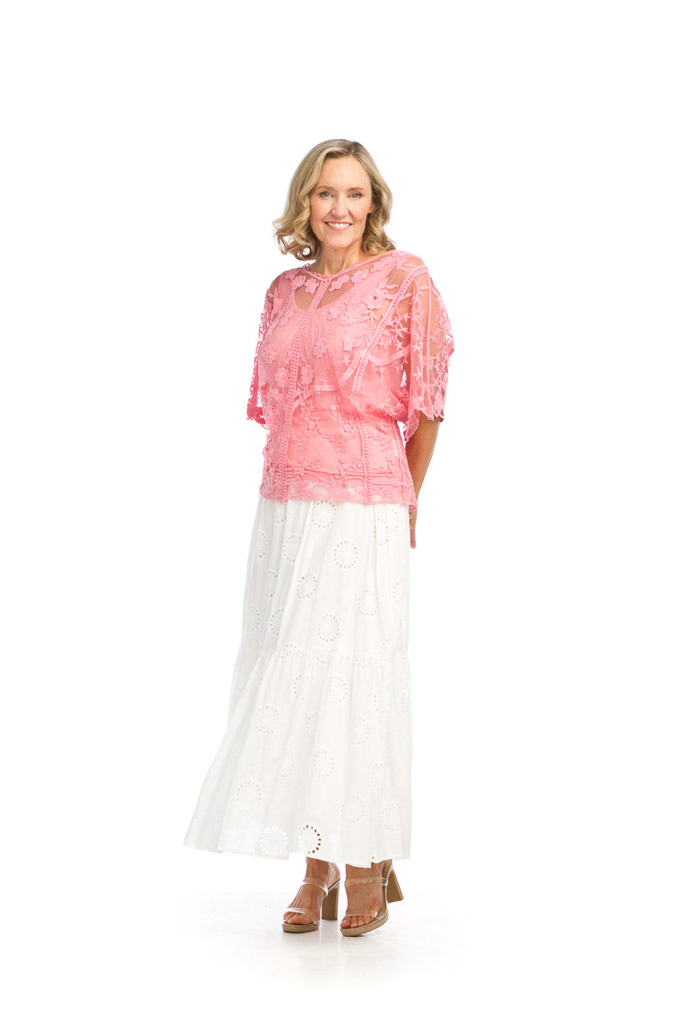 PS16904 WHITE Cotton Eyelet Skirt with Elastic Waistband