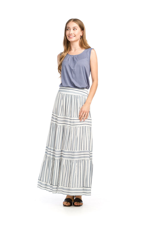 PS16907 BLUE Striped Tiered Skirt with Back Elastic Waist