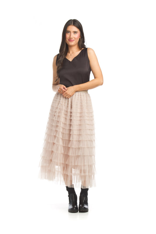 PS17902 STONE Mesh Tiered Ruffle Skirt