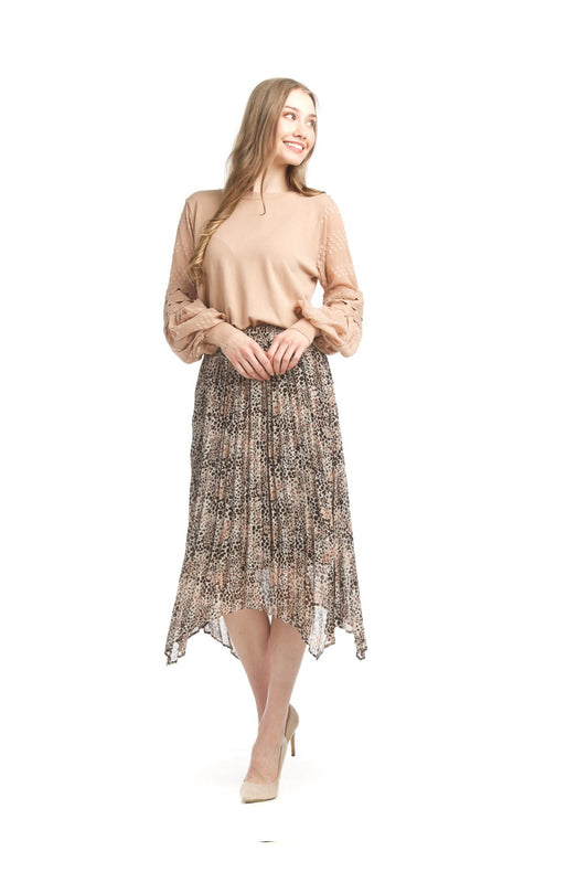 PS17903 BROWN Paisley Print Pleated Skirt