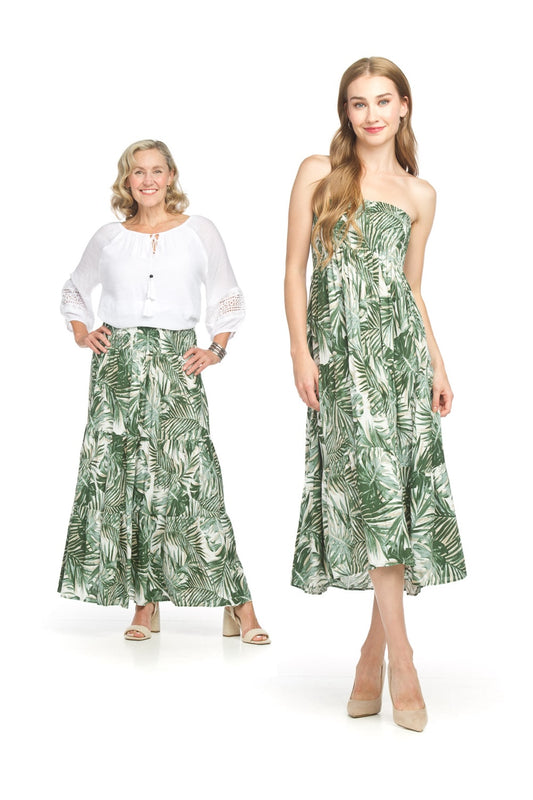 PS18916 GREEN Leaf Convertible Tiered Maxi Skirt