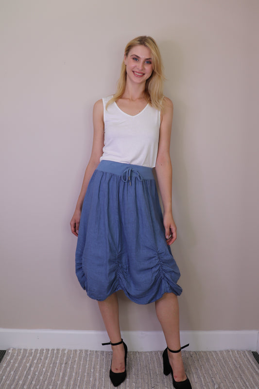 PS16903 DENIM Linen Bubble Skirt with Elastic Waist