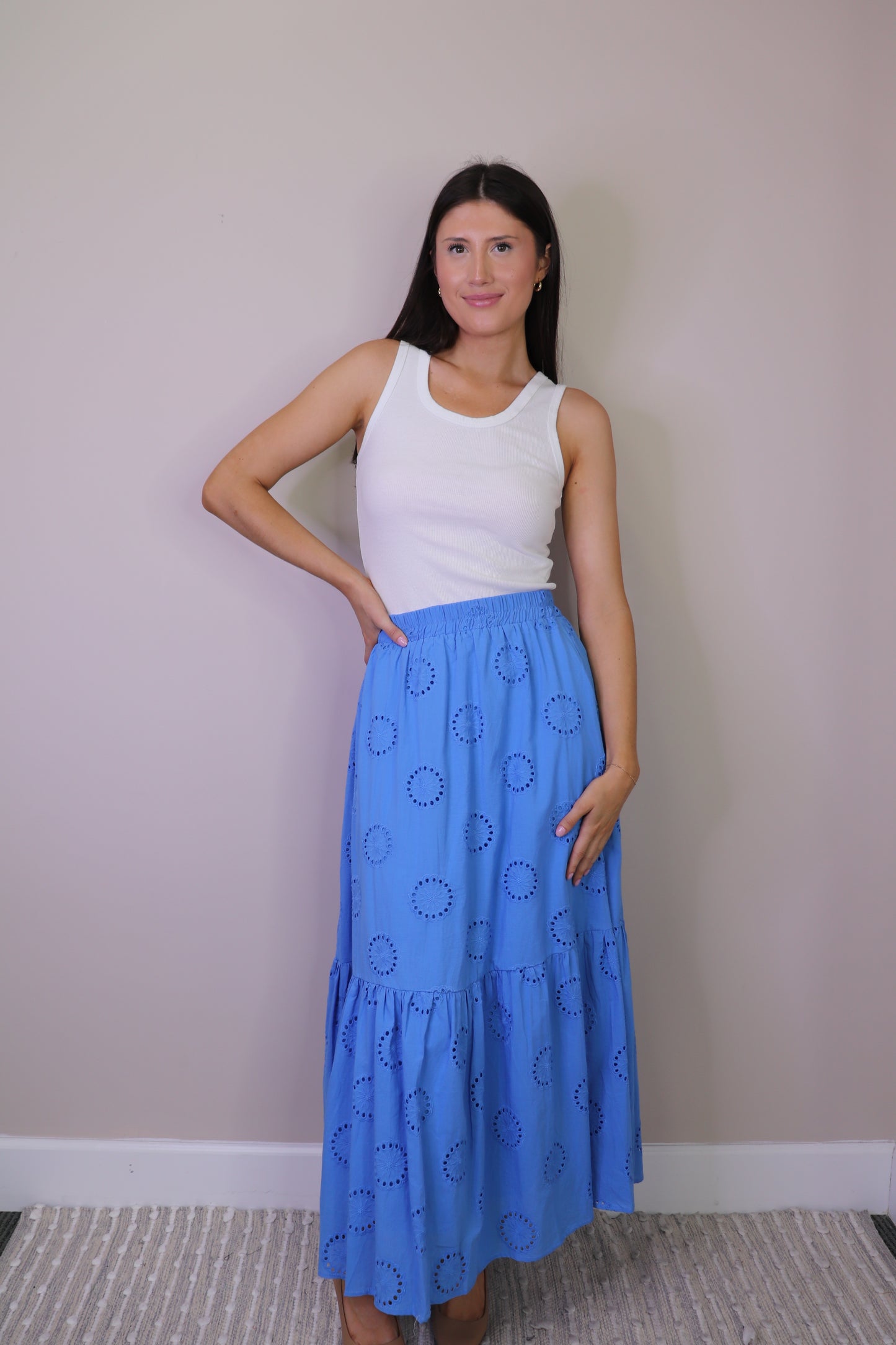 PS16904 ROYAL Cotton Eyelet Skirt with Elastic Waistband