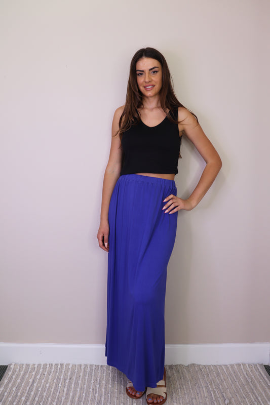 PS16915 ROYAL Bamboo Knit Maxi Skirt with Slit
