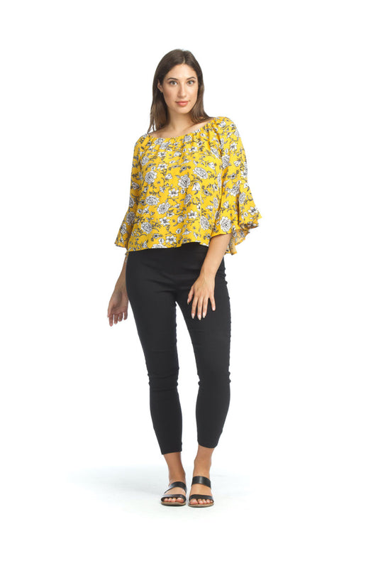 PT05038 YELLO Floral OTS Blouse with Bell Sleeves