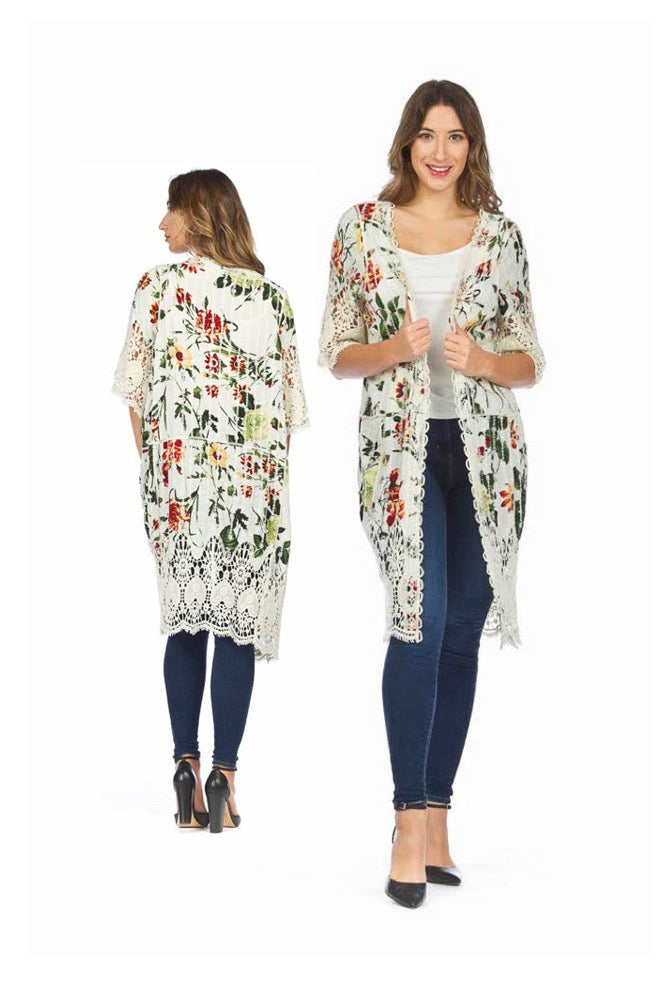 PT05043 CREAM Floral and Lace Duster