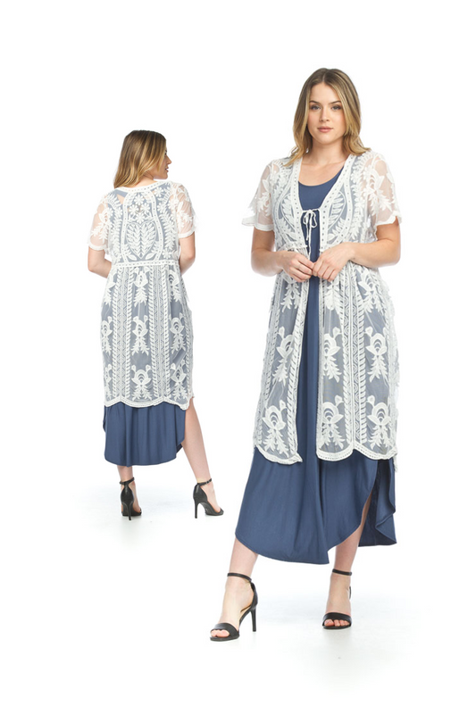 PT07014 WHITE Lace Short Sleeve Duster