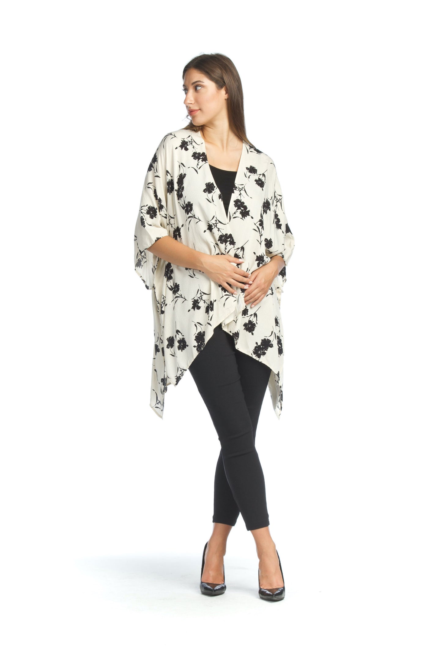 PT07098 CREAM Floral Jacquard Coverup