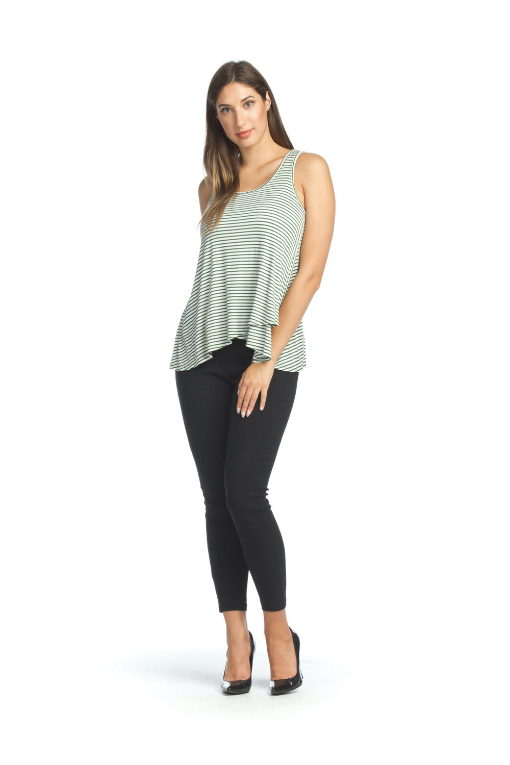 PT07111 OLIVE Striped Layered Stretch Tank Top