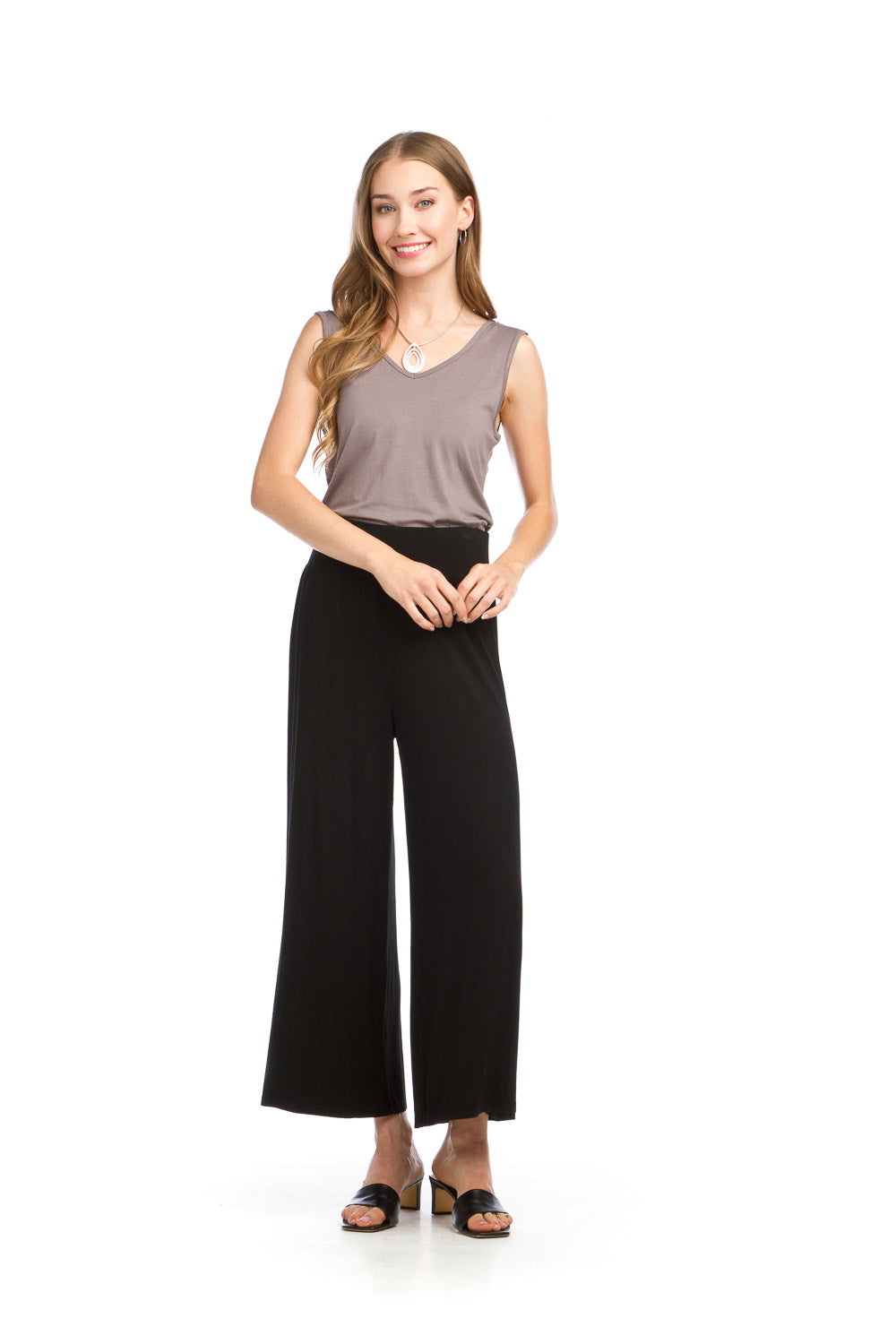 PP16839 BLACK Bamboo Knit Coulotte Pants