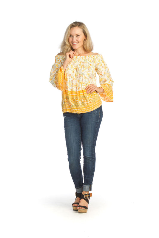 PT14017 YELLO Off the Shoulder Border Print Blouse