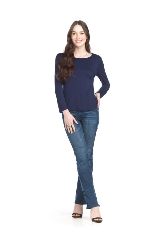 PT15034 NAVY Bamboo Stretch Long Sleeve Top