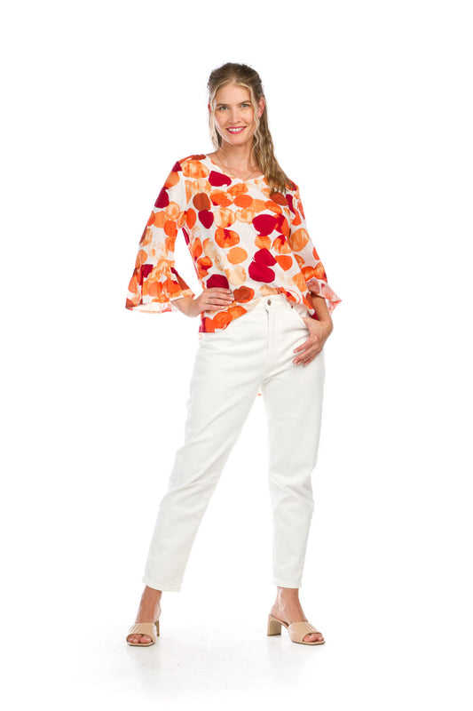 PT16020 ORANG Watercolor Polka Dot Blouse with Ruffle Sleeve