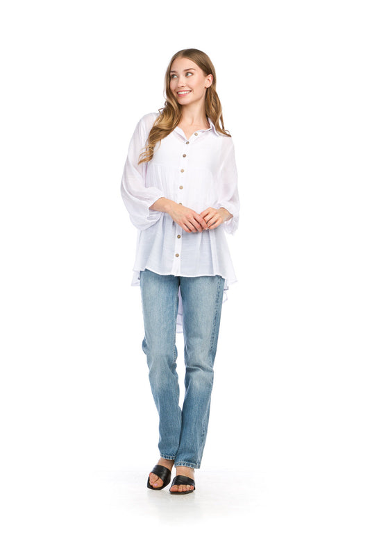 PT16050 WHITE Oversized Flowy Blouse with 3/4 Sleeves