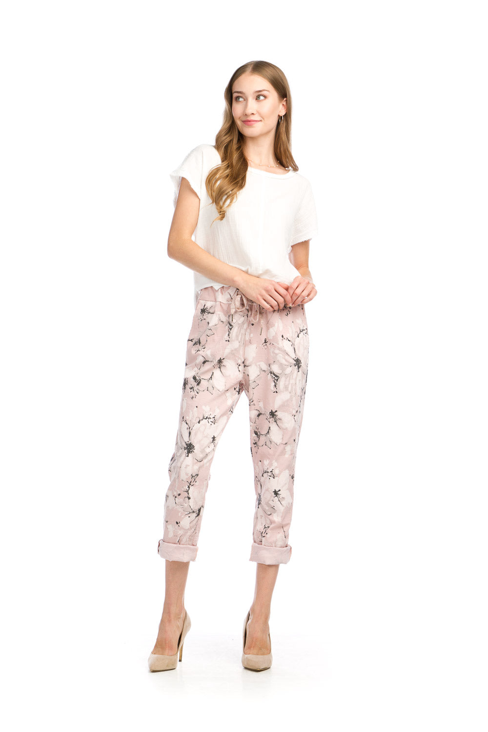 PP16803 BLUSH Painted Floral Stretch Pants