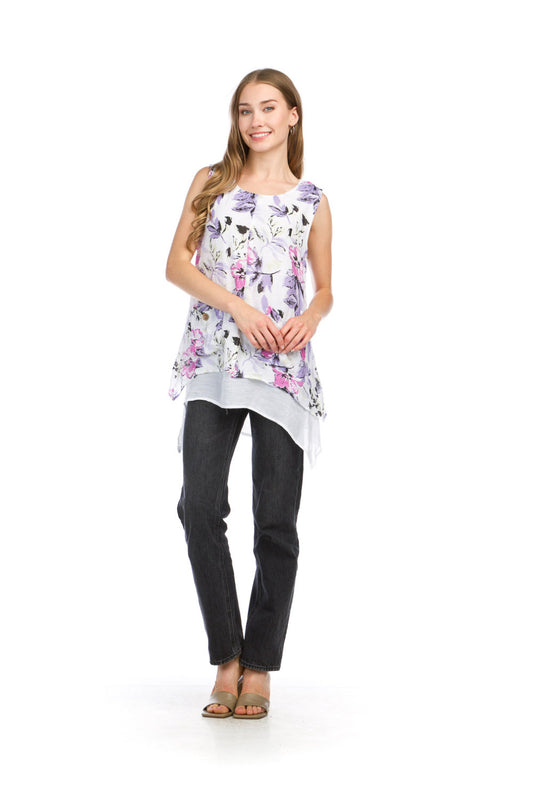 PT16084 WHITE Floral Layered Tunic