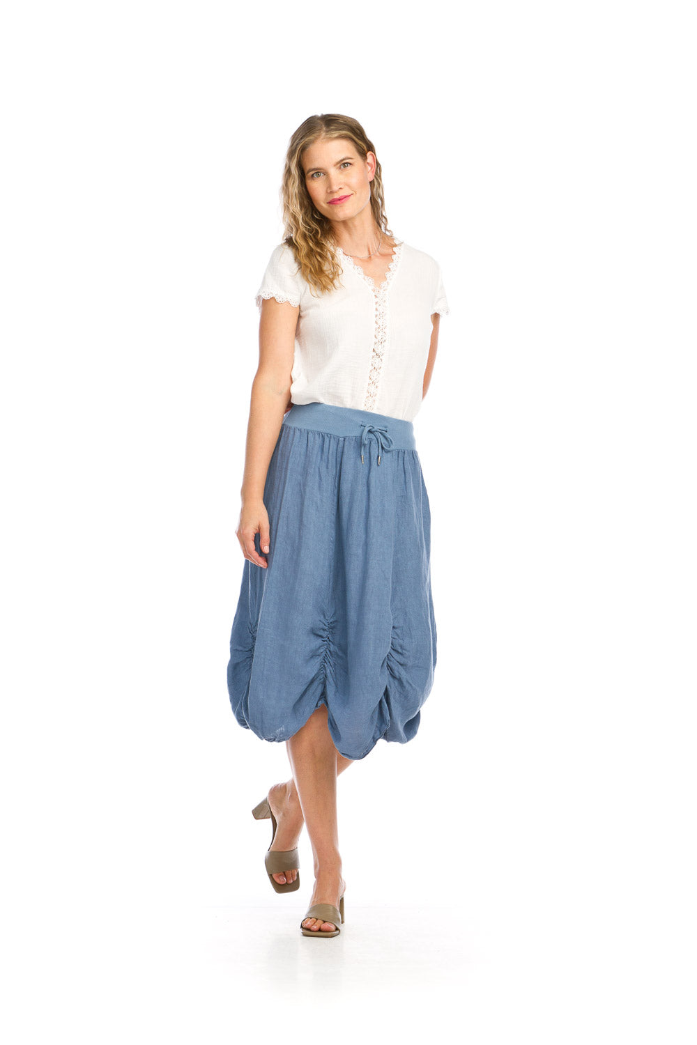 PS16903 DENIM Linen Bubble Skirt with Elastic Waist