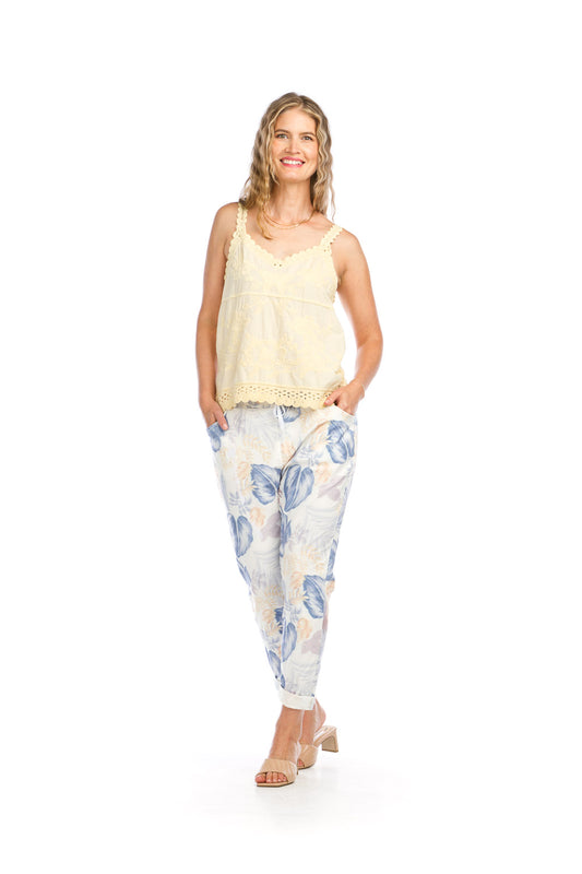 PP16817 BLUE Floral Crinkle Joggers with Drawstring Waist