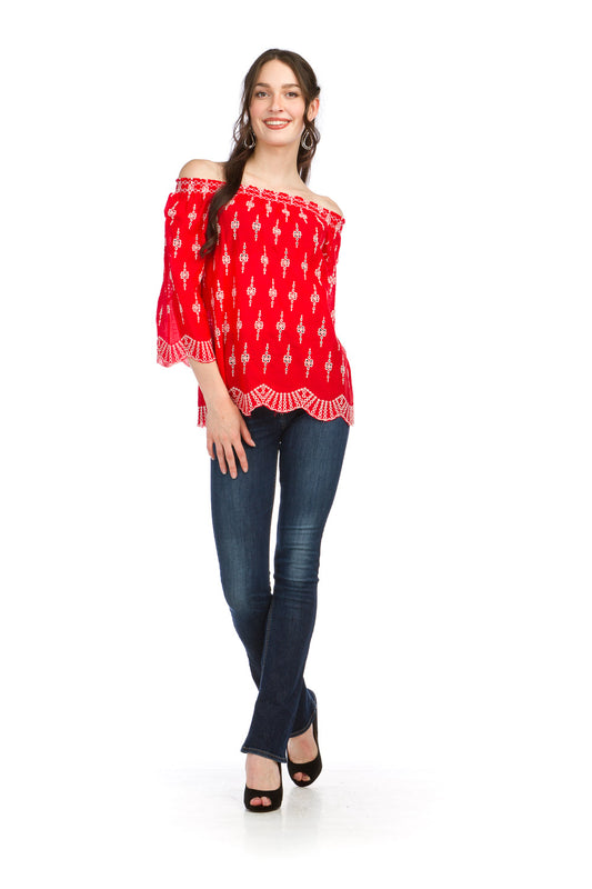 PT16111 RED Embroidered OTS Blouse