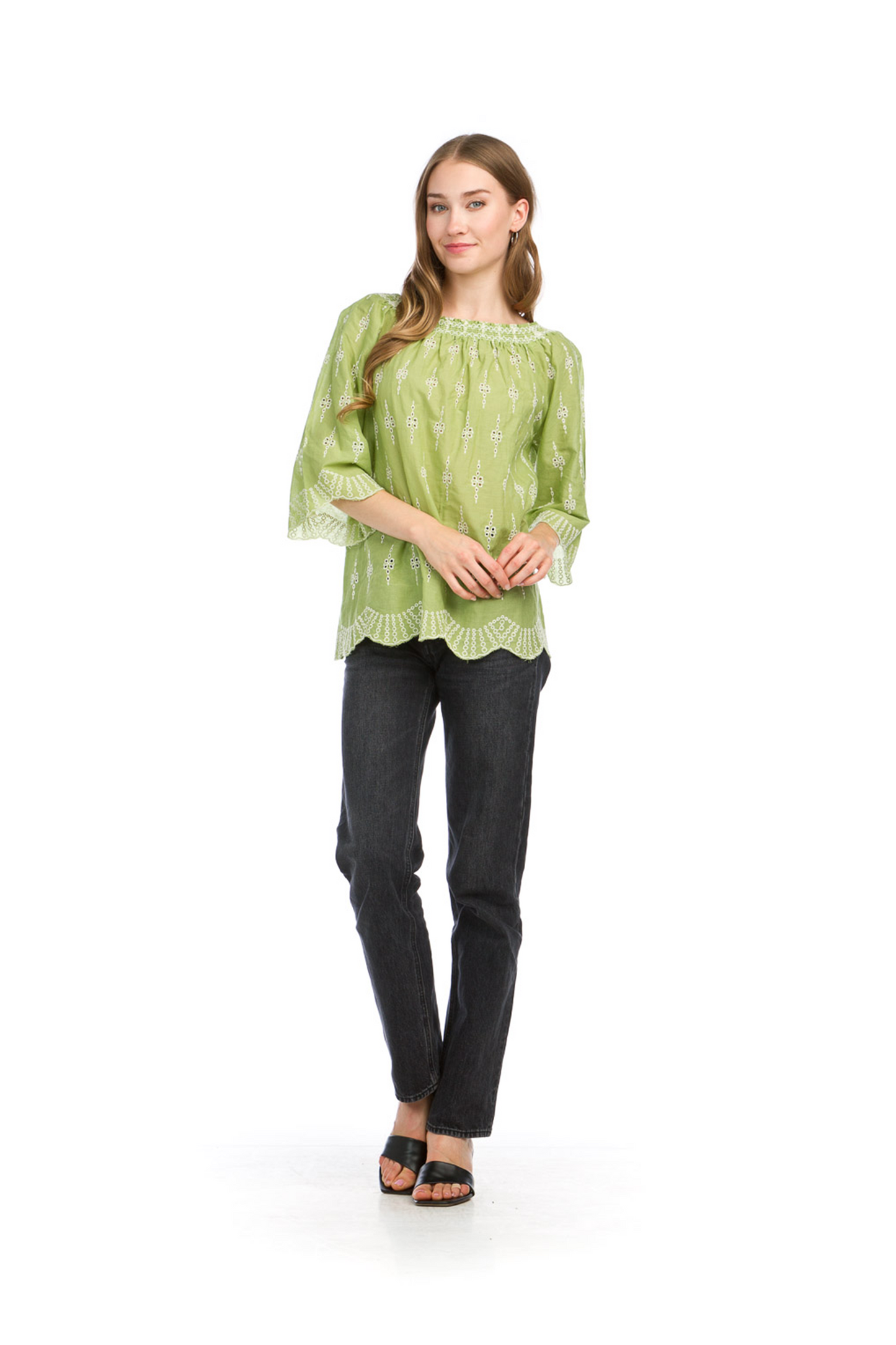 PT16111 GREEN Embroidered OTS Blouse