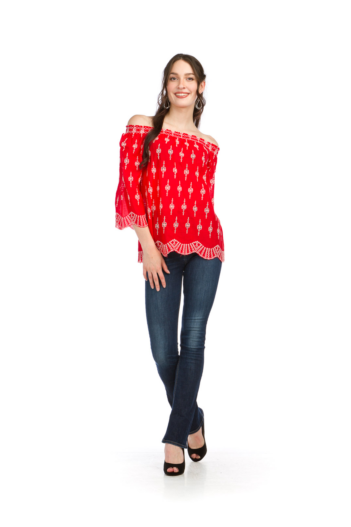 PT16111 RED Embroidered OTS Blouse