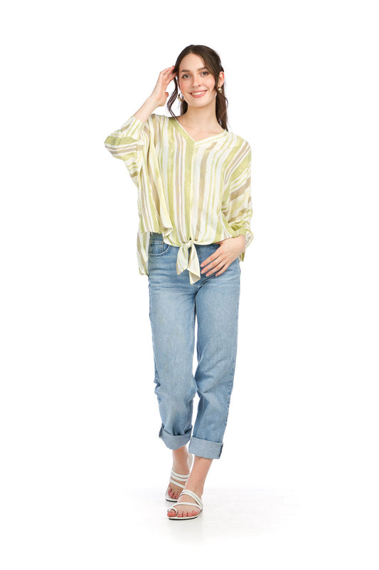 PT16119 LIME Striped Crinkled Tie Top