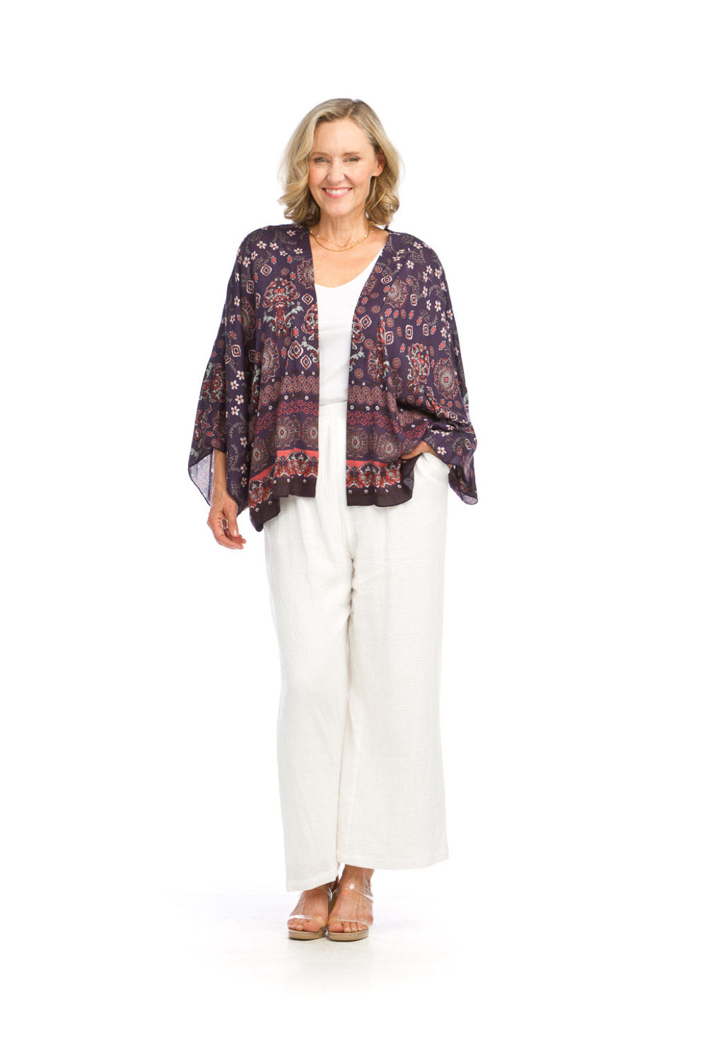 PT16123 PURPL Boho Border Print Kimono Coverup