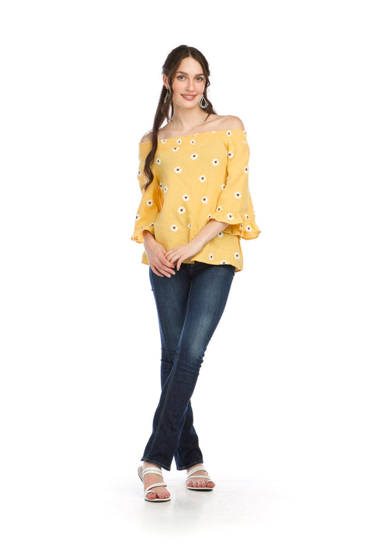 PT16139 YELLO Daisy Print Double Gauze OTS Blouse