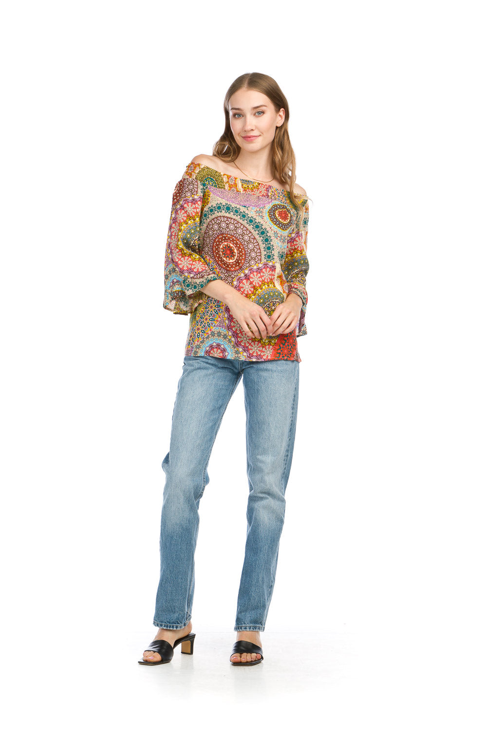 PT16145 MULTI Psychedelic Mandala Print OTS Blouse