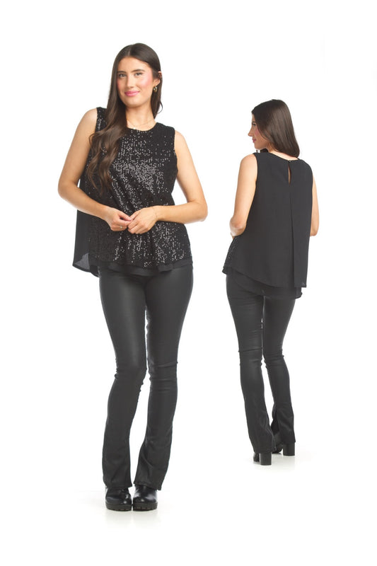 PT17001 BLACK Sequin Layered Top with Split Back