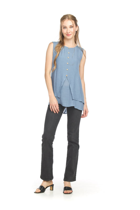 PT18019 DENIM Crinkle layered tunic with button details