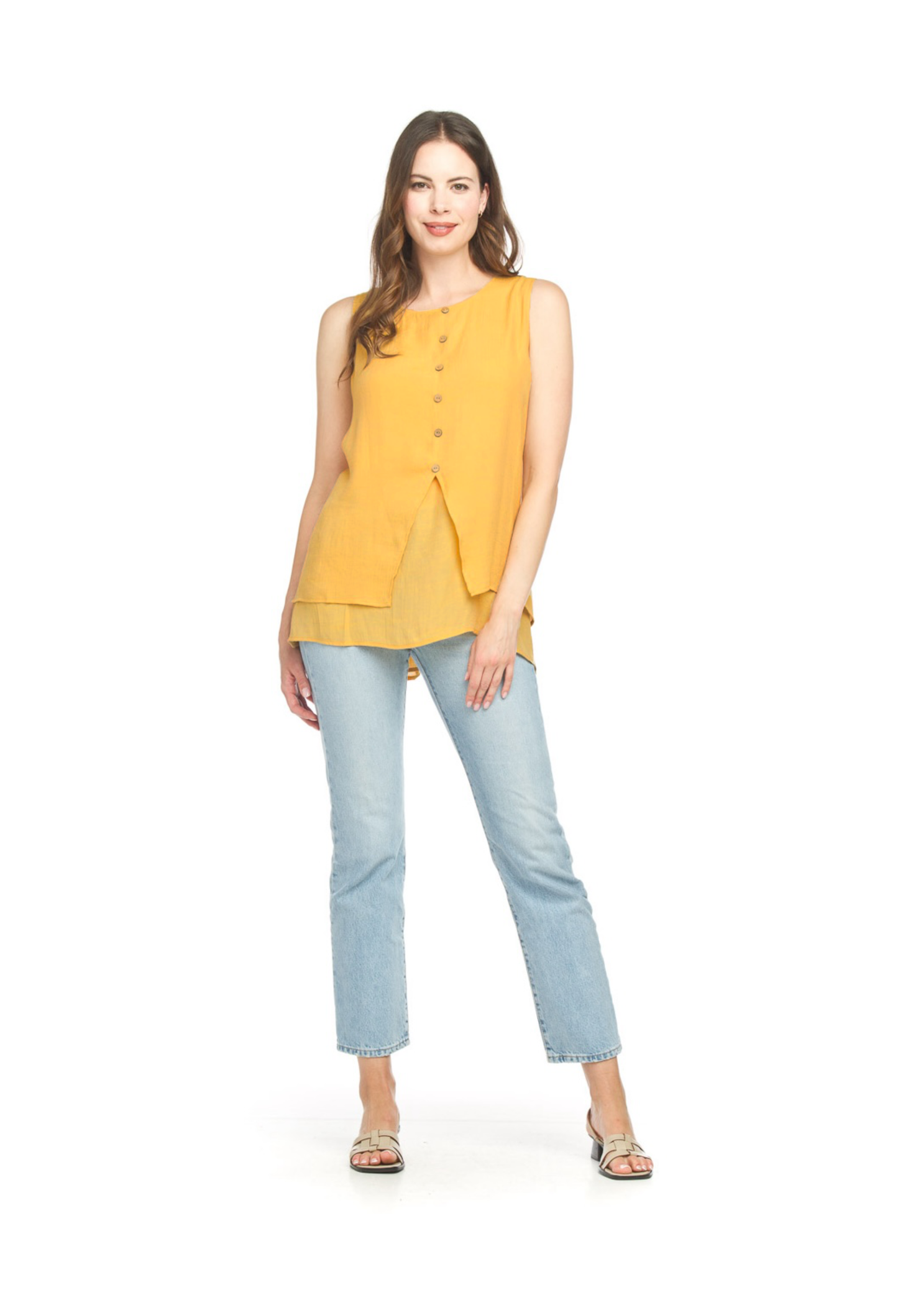 PT18019 YELLO Crinkle layered tunic with button details