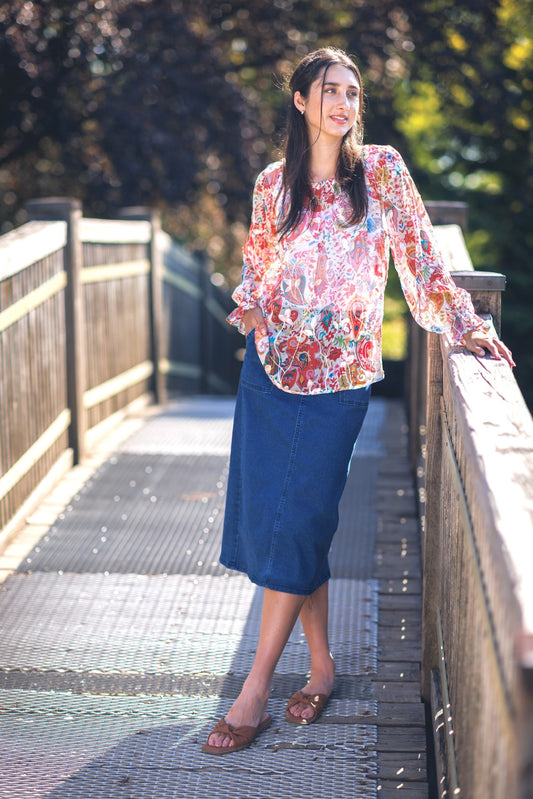 PT18035 RED Floral Emb paisley off the shoulder top