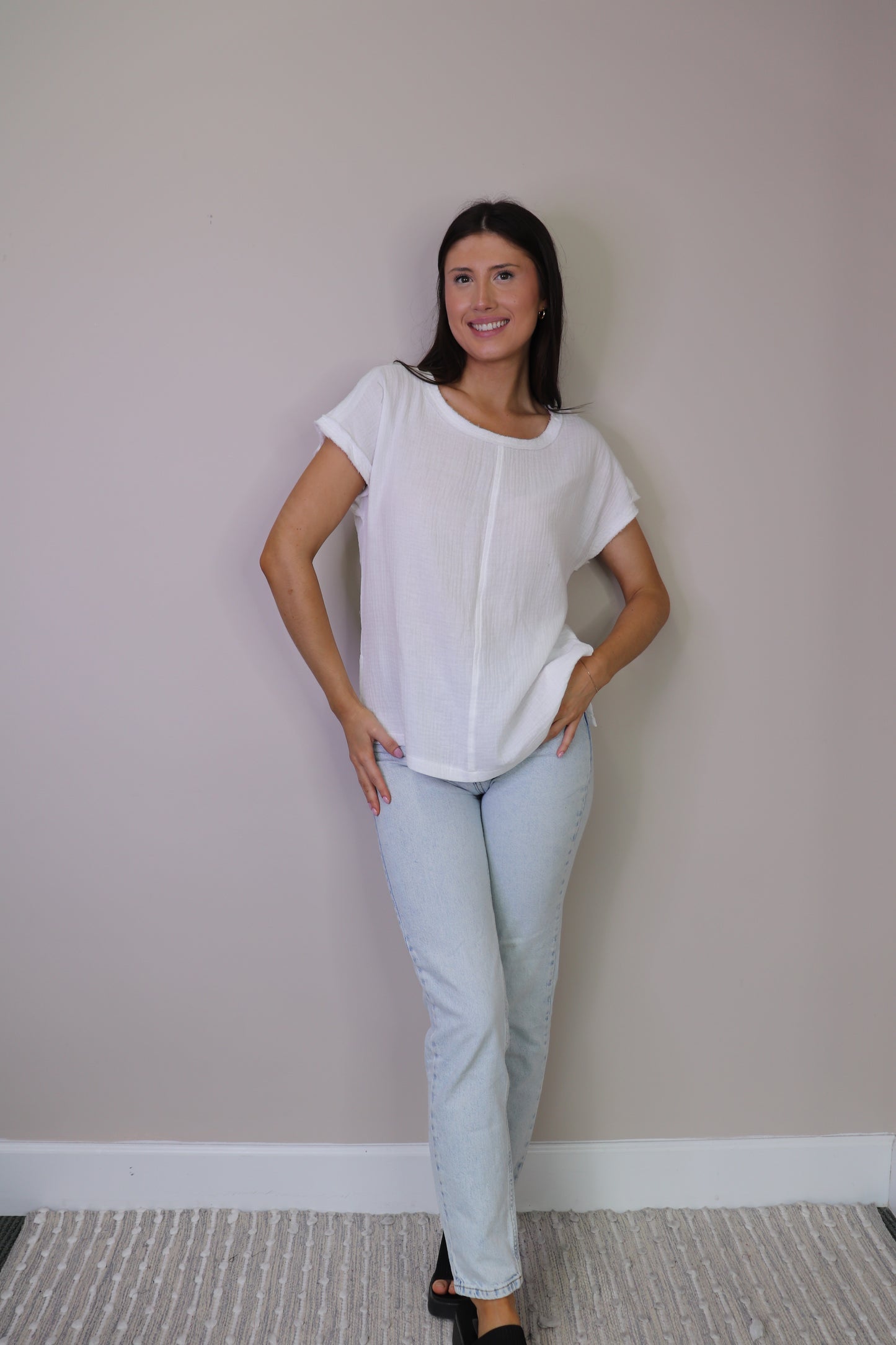 PT16054 WHITE Cotton Double Gauge Oversized T Shirt