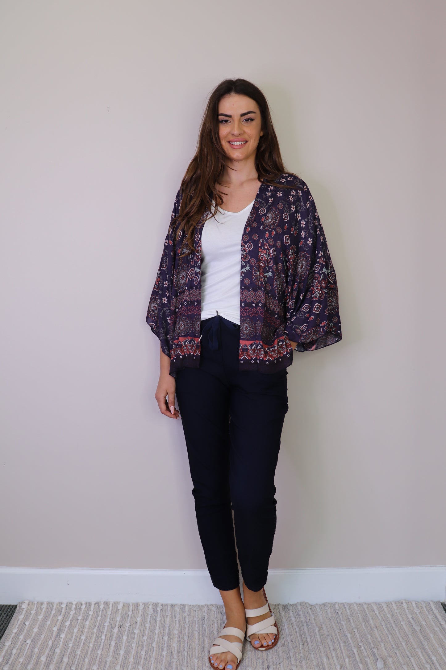 PT16123 PURPL Boho Border Print Kimono Coverup