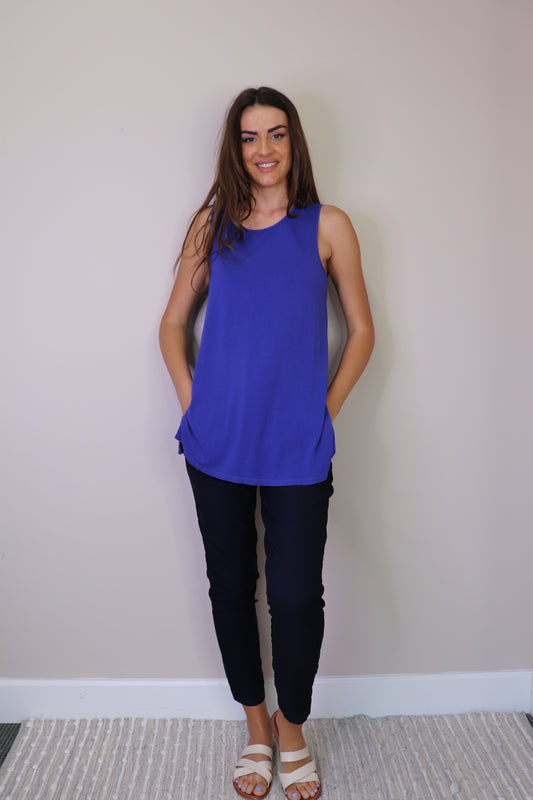 PT16128 ROYAL Bamboo Knit Classic Flowy Tank Top with Side Slit