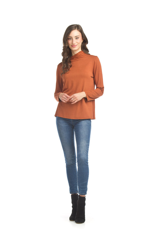 PT17035 GINGR Bamboo Knit Mock Neck A-Line Top