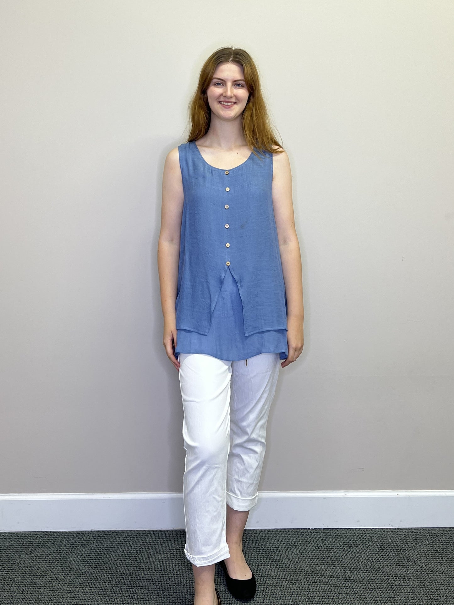 PT18019 DENIM Crinkle layered tunic with button details