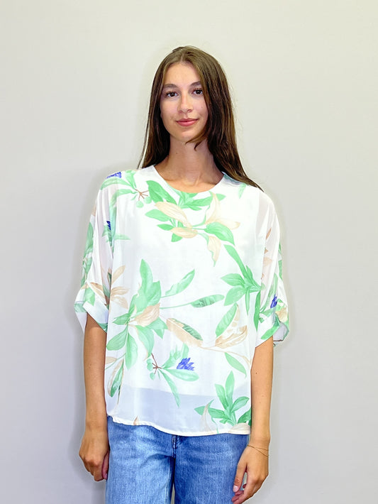 PT18043 GREEN Floral Layered Gerogette Blouse