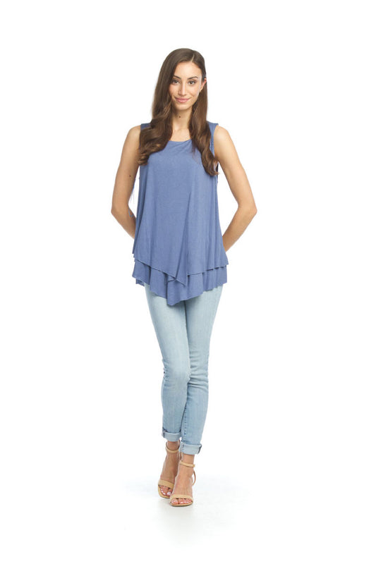 PT07015 DENIM Sleeveless Layered Blouse