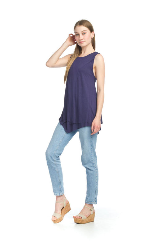 PT07015 NAVY Sleeveless Layered Blouse