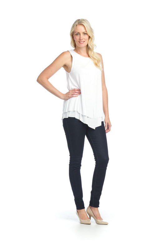 PT07015 WHITE Sleeveless Layered Blouse