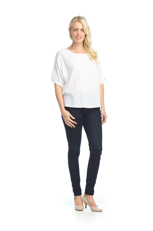 PT07017 WHITE Cotton Dolman Sleeve Blouse