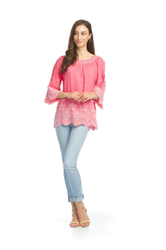 PT07039 CORAL Embroidered OTS blouse