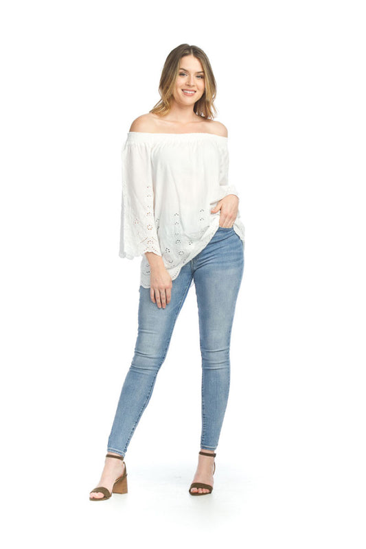 PT07039 WHITE Embroidered OTS blouse
