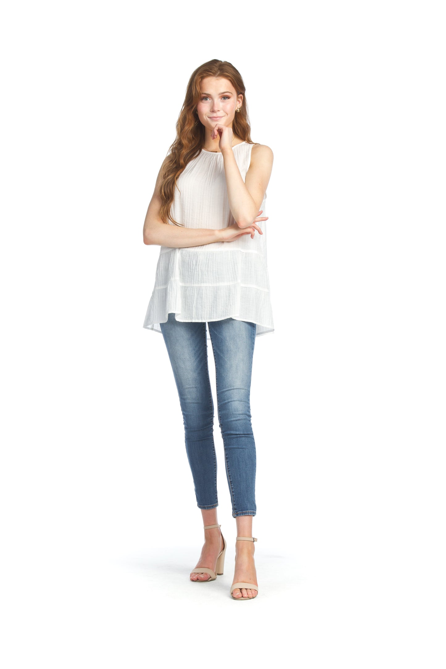 PT07085 WHITE Tiered Blouse