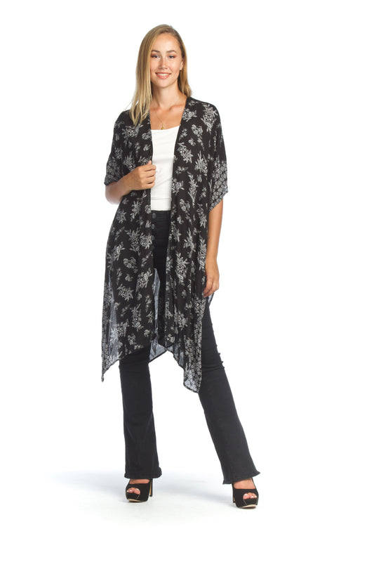 PT07097 BLACK Floral Jacquard Coverup