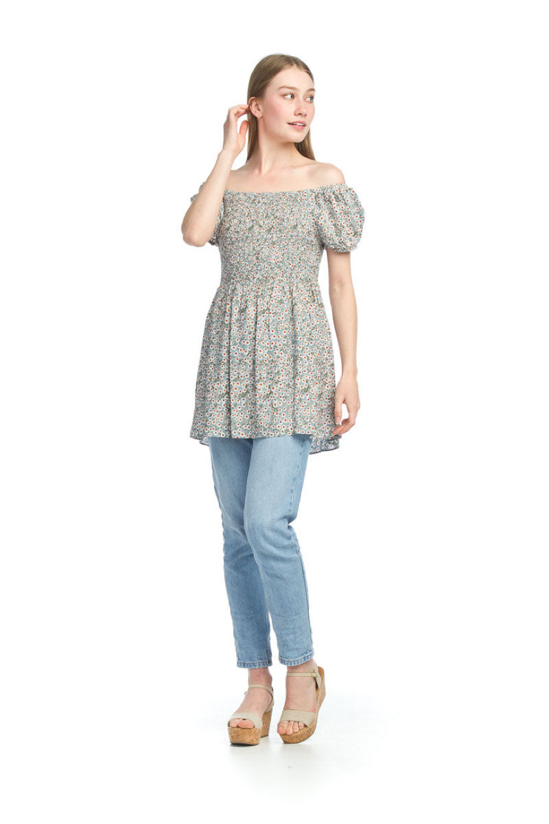 PT07101 SAGE Ditsy Floral Peasant Blouse