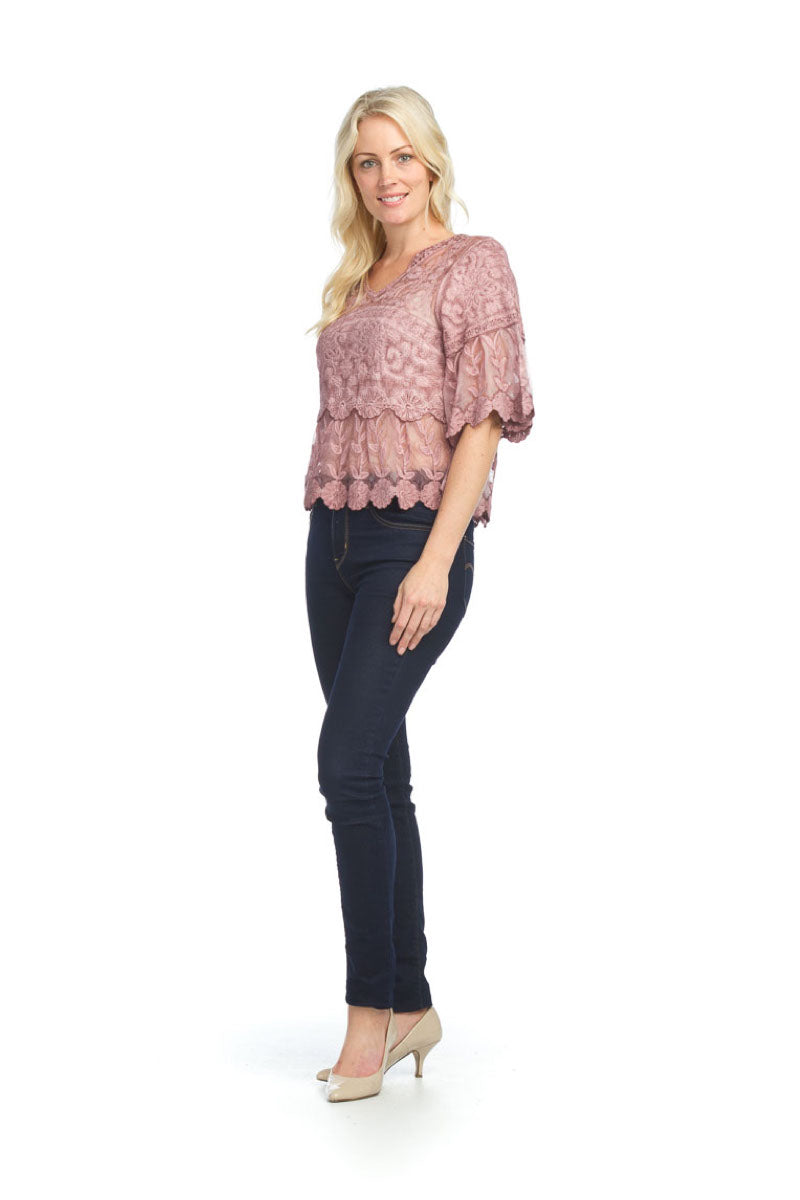 PT12033 ROSE Crochet Cotton Embroidered Floral Blouse