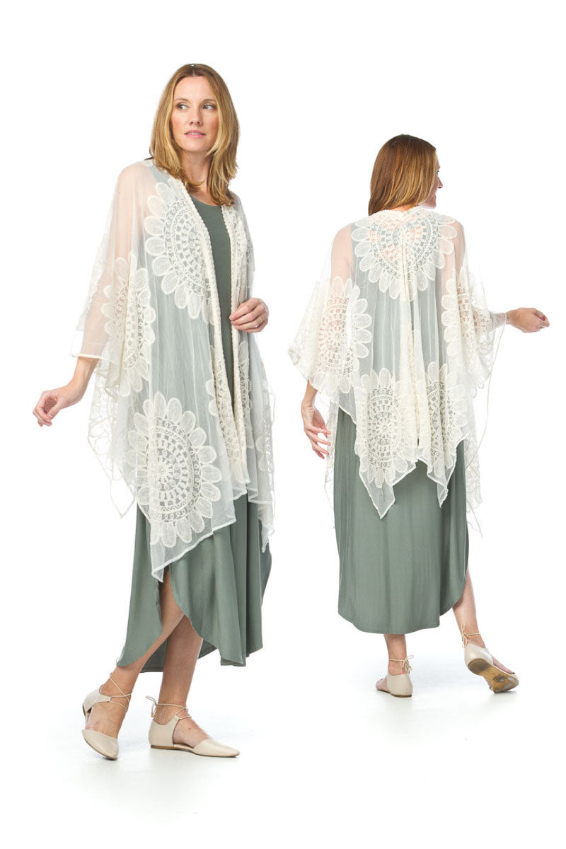 PT12061 CREAM Sunflower Embroidered Shawl